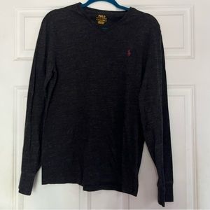 Men’s Polo Ralph Lauren Charcoal Gray V Neck Long Sleeve Shirt